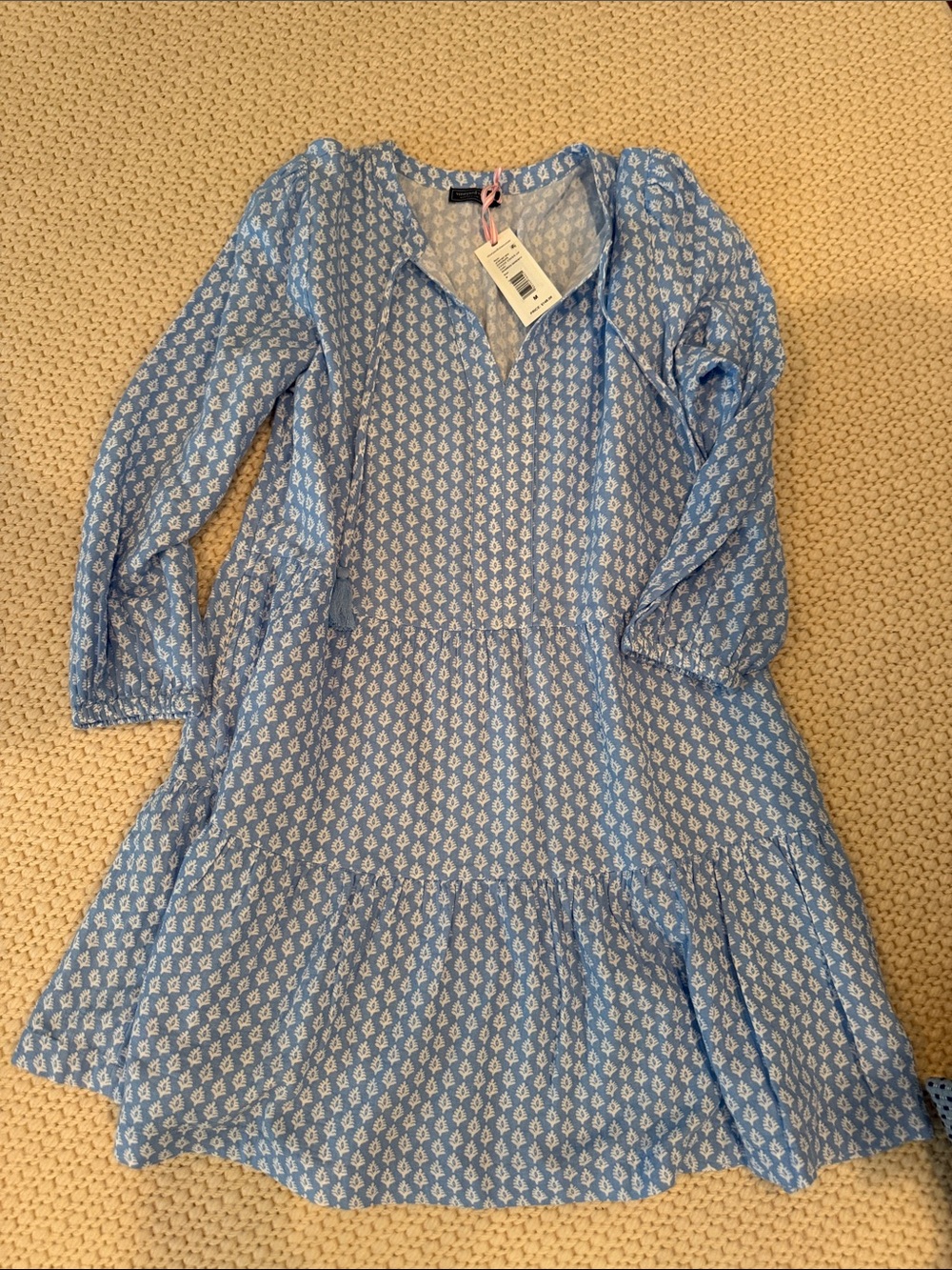 Vineyard Vines Blue and White Printed Tiered Dress